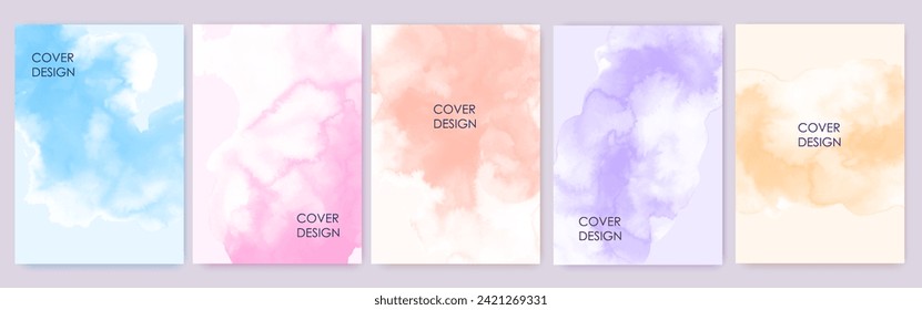 Elegant marble, stone texture set. Abstract  Watercolor, ink vector background collection with white, blue, beige, pink, yellow clouds. Soft pastel, pale design.
