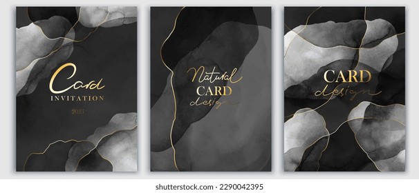 Elegant marble, stone texture. Watercolor, ink vector background collection with white,  grey,  black for cover, invitation template, wedding card, menu design. Monochrome chic backdrop.
