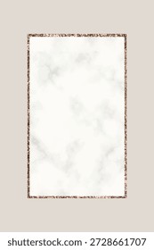 Elegant marble texture background with a rose gold glitter border. Perfect for invitations, cards, or stationery. Marble and glitter create a luxurious feel. Frame graphic vector. Frame illustration.