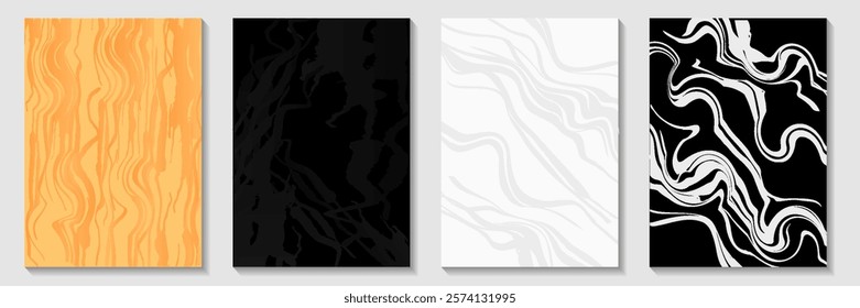 Elegant marble texture set. Collection of vector backgrounds with black and white line patterns for covers, invitation templates, wedding cards, contemporary menu designs, notebooks. eps 10