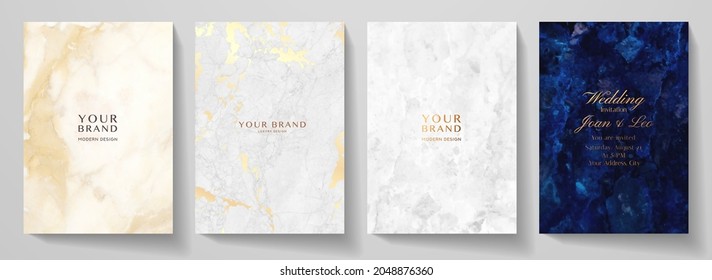 Elegant marble texture set. Luxury vector background collection with black, navy blue pattern for cover, invitation template, wedding card, menu design, note book
