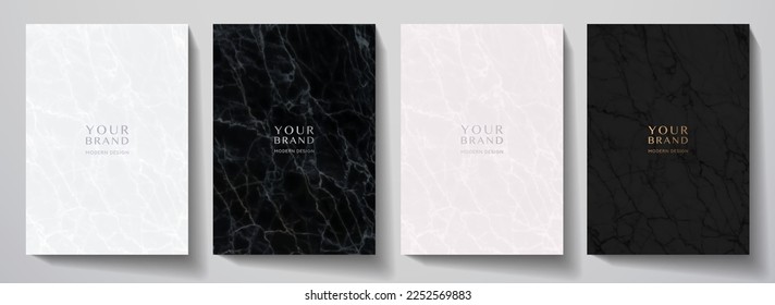 Elegant marble texture set. Vector background collection with black, white line pattern for cover, invitation template, wedding card, contemporary menu design, note book