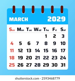 Elegant March 2029 calendar template with a professional touch. Great for planning meetings, tracking deadlines, and organizing daily activities.