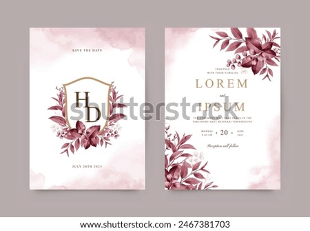 Elegant maroon foliage wedding invitation card