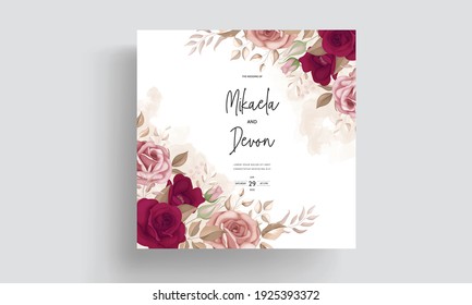 Elegant maroon rose flower wedding card