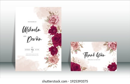 Elegant Maroon Rose Flower Wedding Card