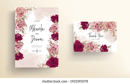 Elegant Maroon Rose Flower Wedding Card