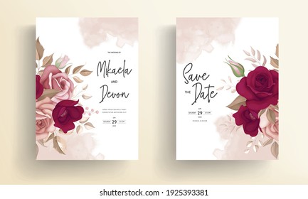 Elegant maroon rose flower wedding card