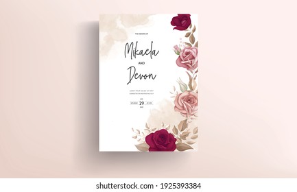 Elegant maroon rose flower wedding card