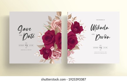 Elegant maroon rose flower wedding card