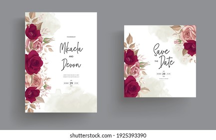 Elegant maroon rose flower wedding card