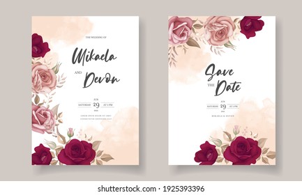 Elegant maroon rose flower wedding card