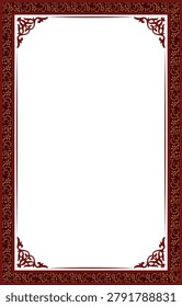 Elegant Maroon and White Certificate Border with Classical Floral Corner Ornaments Vector Frame