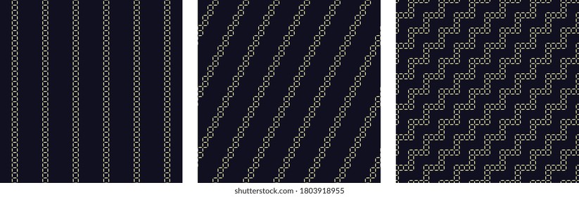 Elegant masculin pattern crosshatch digital design minimal monochrome micro scuares motif. Vertical, diagonal zigzag stripes wax printing block for apparel textile, mens wear, fashion garment, package