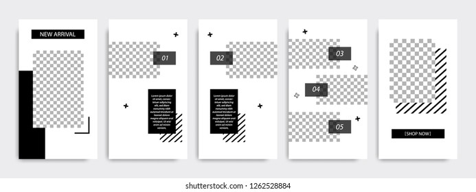 Elegant And Masculine Memphis Pattern Style In Black Color. Template Set For  Social Media Stories, Story, Business Banner, Flyer, Brochure.