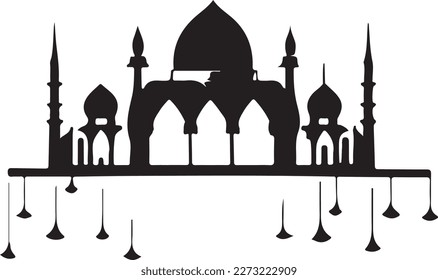 Elegant Masjid Silhouette on White Background
