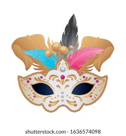 elegant mask with feathers isolated icon vector illustration design