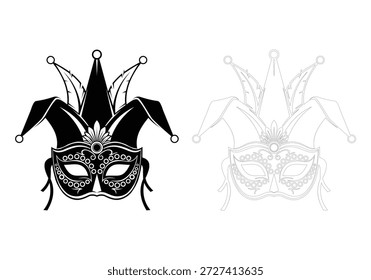 Elegant masquerade mask with jester hat vector illustration