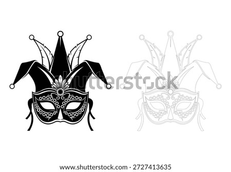 Elegant masquerade mask with jester hat vector illustration