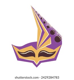 Elegant masquerade mask in purple color. Bright carnival accessory. Flat vector illustration isolated on white background.