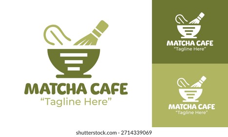 Un elegante logotipo de café matcha creado para cafés de té premium y bebidas de marca refinada.