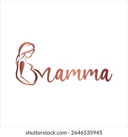 Elegant Maternity Logo Design Featuring a Pregnant Woman and the Word "Mamma" in a Stylish Font Promoting Motherhood and Pregnancy Related Services