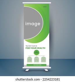 Elegant medical health care roll up banner template, dental medical, 3d, advertising, background, banner, biochemistry, biology, blue, brochure,  banner design layout. Vertical banner design template,