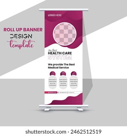 Elegant medical health care rollup banner,Healthcare and medical and flat icons roll up design, standee and banner template decoration for printing, presentation