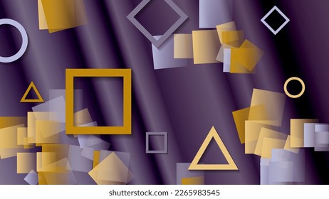 Elegant memphis style wallpaper. Geometric contours and overlapping translucent polygons against a dark wavy surface. Vector.