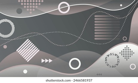 Elegant Memphis style wallpaper in gray beige tones. A fractal surface of chaotically overlapping shapes, stripes, geometric elements and mixing of colors. Template for your projects. Vector.