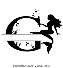 Elegant Mermaid Monogram 'G' Design Underwater Fantasy Silhouette Art design. Alphabet G template, vector stock