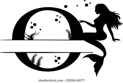 Elegant Mermaid Monogram 'O' Design Underwater Fantasy Silhouette Art design. Alphabet O template, vector stock