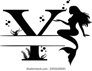 Elegant Mermaid Monogram 'Y' Design Underwater Fantasy Silhouette Art design. Alphabet Y template, vector stock