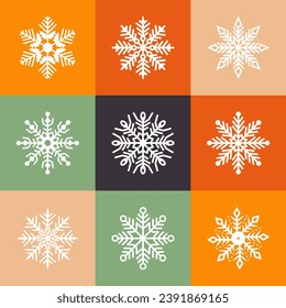 Elegant Merry Christmas design with beautiful snowflakes and stars in modern style.