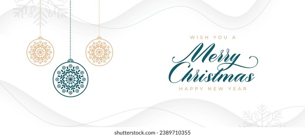 elegant merry christmas eve greeting poster with hanging bauble vector