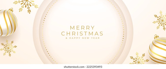 elegant merry christmas festival banner with 3d ball and snowflake vector 