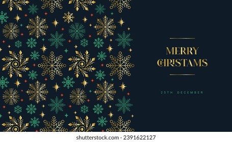 Elegant Merry Christmas and Happy New Year festive design with beautiful snowflakes and stars in modern style
