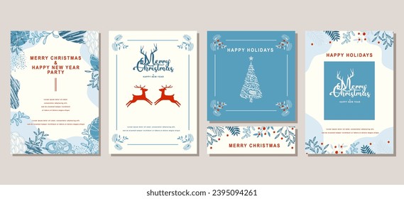 Elegant Merry Christmas and Happy New Year Set of greeting cards, posters, holiday covers