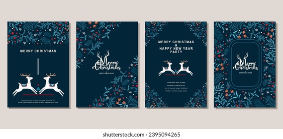 Elegant Merry Christmas and Happy New Year Set of greeting cards, posters, holiday covers