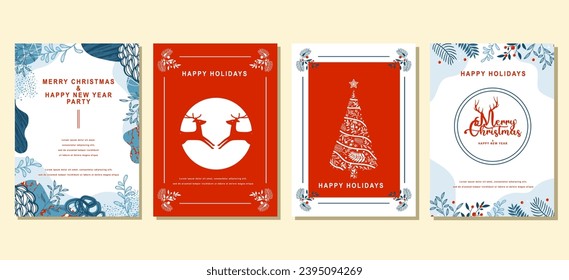 Elegant Merry Christmas and Happy New Year Set of greeting cards, posters, holiday covers