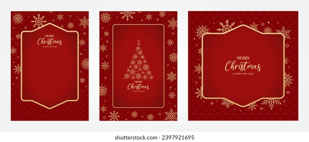 Elegante Frohe Weihnachten und viel Glück im neuen Jahr Grußkarten Einladung mit Schneeflocken. Winter Holidays Art Templates Vektor. 