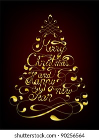 Elegant Merry Christmas And Happy New Year Calligraphic Background