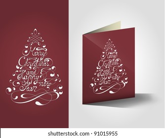 Elegant Merry Christmas And Happy New Year Calligraphic Postcard