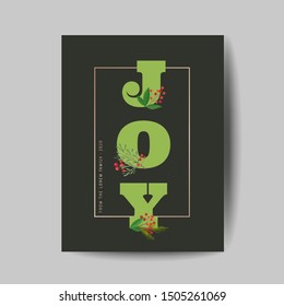 Elegant Merry Christmas and New Year 2020 Card with Pine Wreath, Mistletoe, Winter plants design illustration for greetings, invitation 2019, flyer, brochure, cover in vector