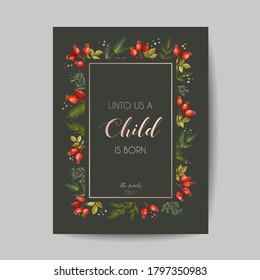 Elegant Merry Christmas and New Year 2021 Cards with Pine Branches, Holy Berry, Mistletoe, Winter floral plants design illustration for greetings, invitation 2020, flyer, brochure, cover in vector