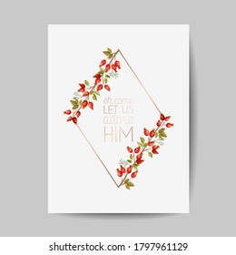 Elegant Merry Christmas and New Year 2021 Cards with Pine Branches, Holy Berry, Mistletoe, Winter floral plants design illustration for greetings, invitation 2020, flyer, brochure, cover in vector