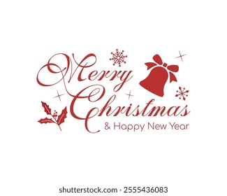 An elegant Merry Christmas typography design in red color. Perfect for social media greeting, festive banner, poster, holiday gifts, t-shirt, and seasonal projects that capture the Christmas spirit.