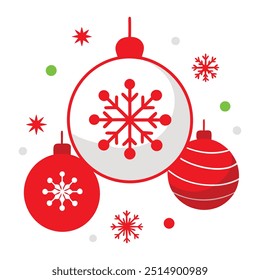 Elegant Merry Christmas white card vector with decorative hanging ornaments. Perfect for greeting cards, holiday invites, and festive designs. Add a stylish touch to your celebration.