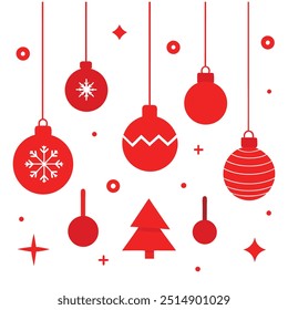 Elegant Merry Christmas white card vector with decorative hanging ornaments. Perfect for greeting cards, holiday invites, and festive designs. Add a stylish touch to your celebration.
