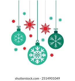 Elegant Merry Christmas white card vector with decorative hanging ornaments. Perfect for greeting cards, holiday invites, and festive designs. Add a stylish touch to your celebration.